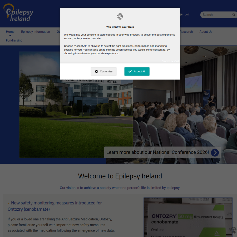 epilepsy.ie homepage screenshot