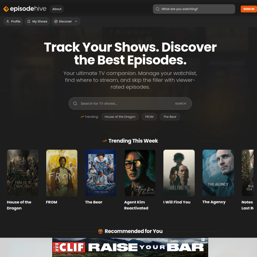 episodehive.com homepage screenshot