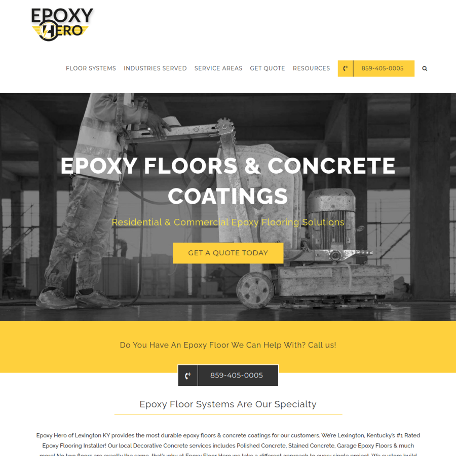 epoxyfloorhero.com homepage screenshot
