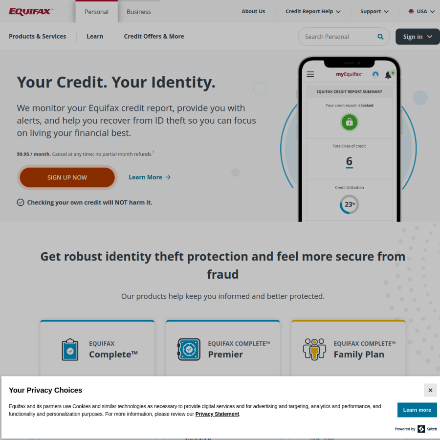 equifax.com homepage screenshot