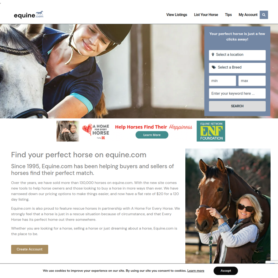 equine.com homepage screenshot