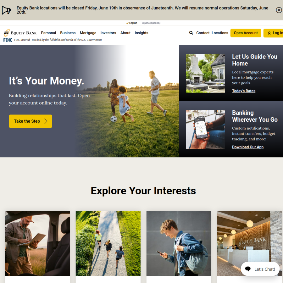 equitybank.com homepage screenshot