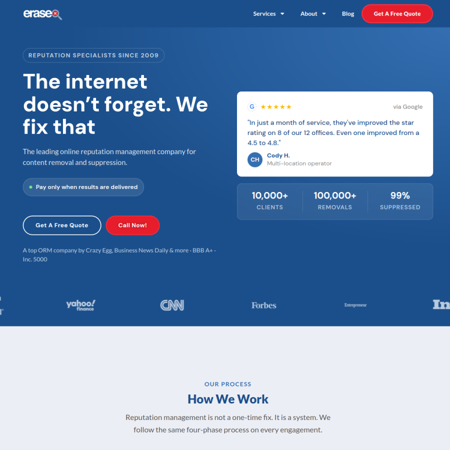 erase.com homepage screenshot