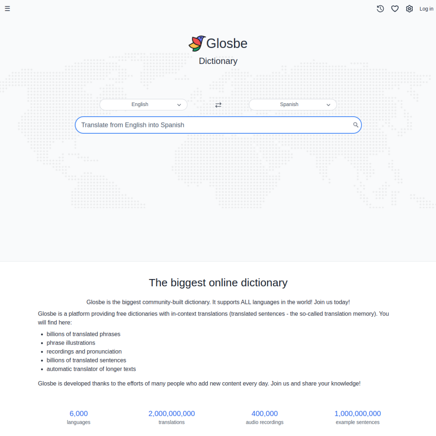 es.glosbe.com homepage screenshot