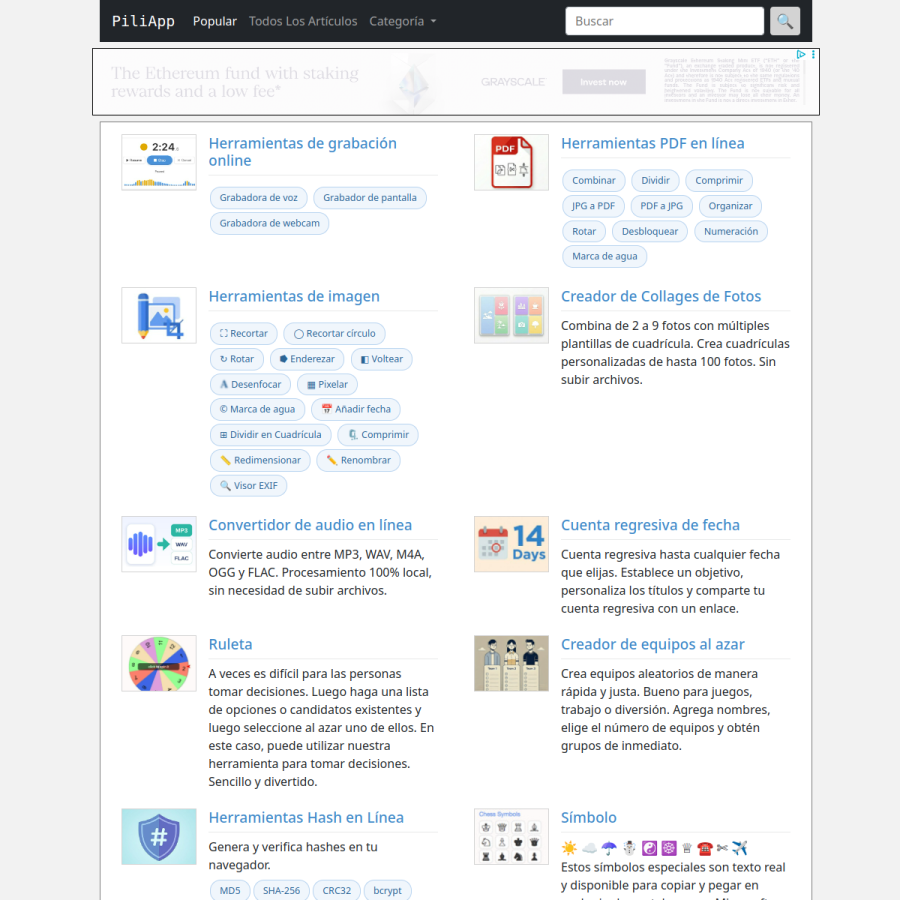 es.piliapp.com homepage screenshot