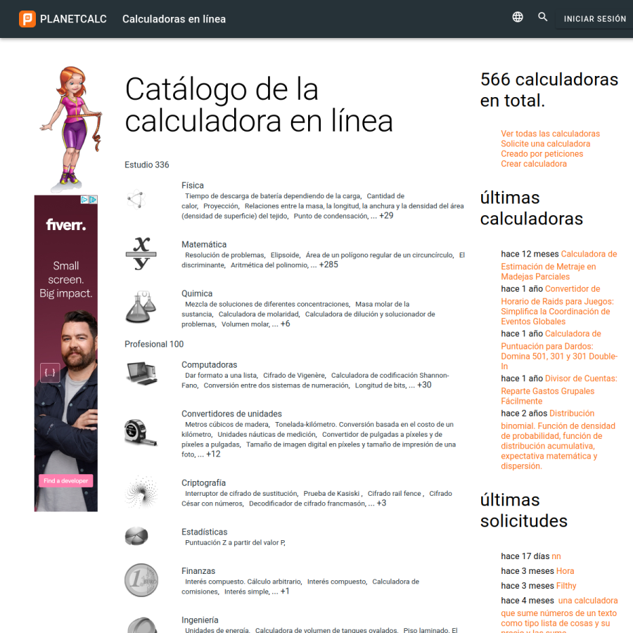 es.planetcalc.com homepage screenshot