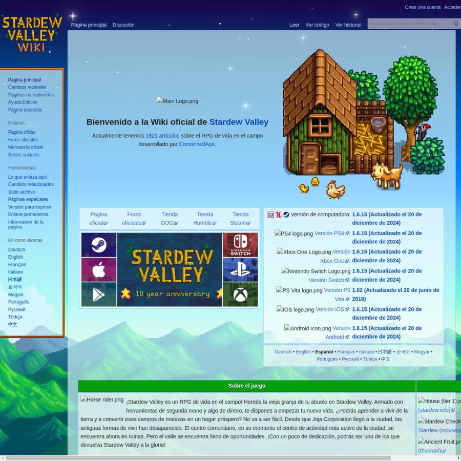 es.stardewvalleywiki.com homepage screenshot