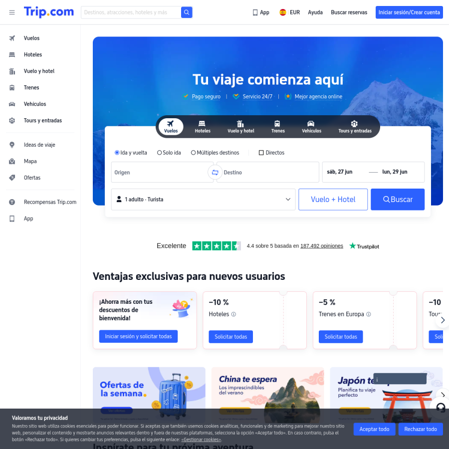 es.trip.com homepage screenshot