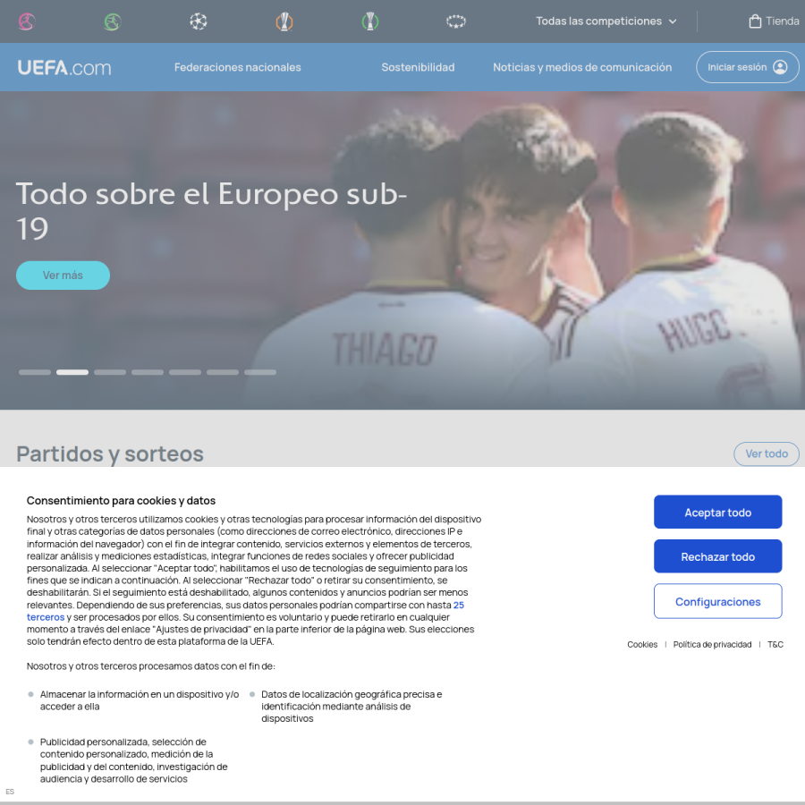 es.uefa.com homepage screenshot