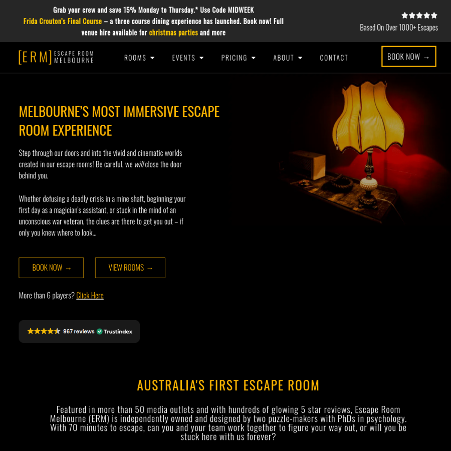 escaperoom.com.au homepage screenshot