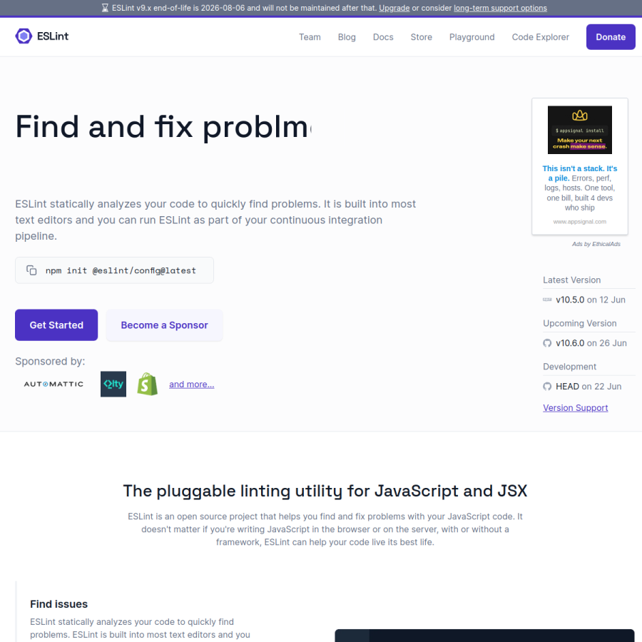 eslint.org homepage screenshot