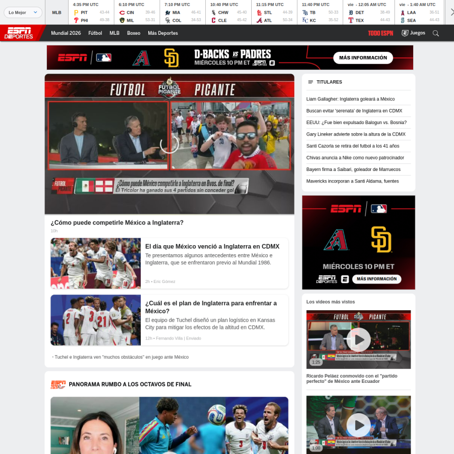 espndeportes.espn.com homepage screenshot