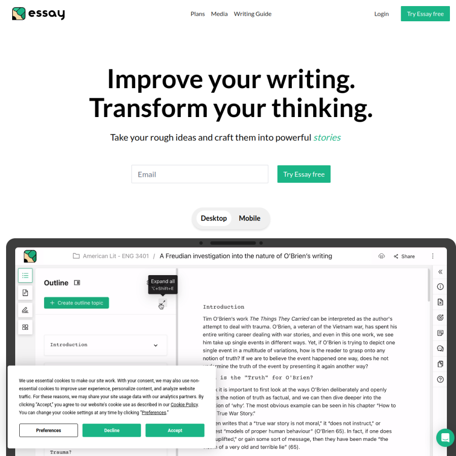 essay.app homepage screenshot