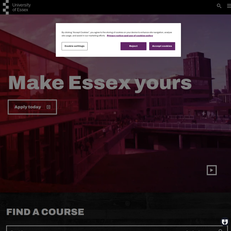 essex.ac.uk homepage screenshot