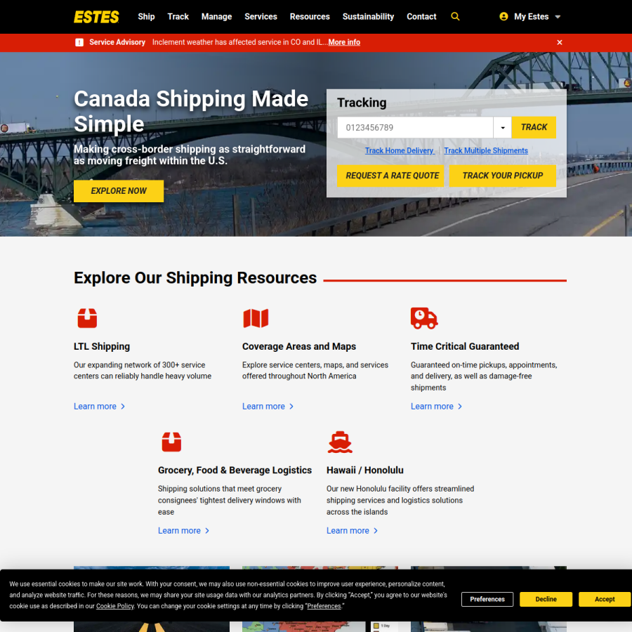 estes-express.com homepage screenshot