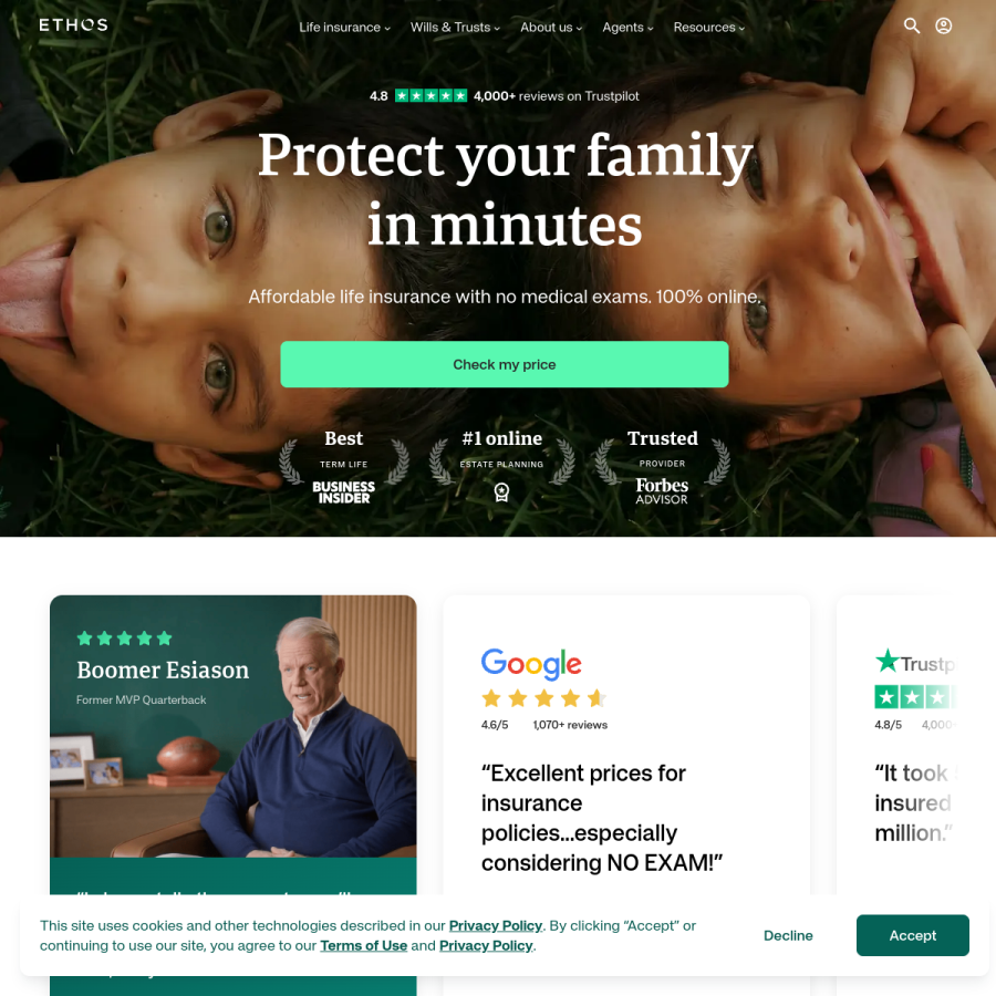 ethoslife.com homepage screenshot