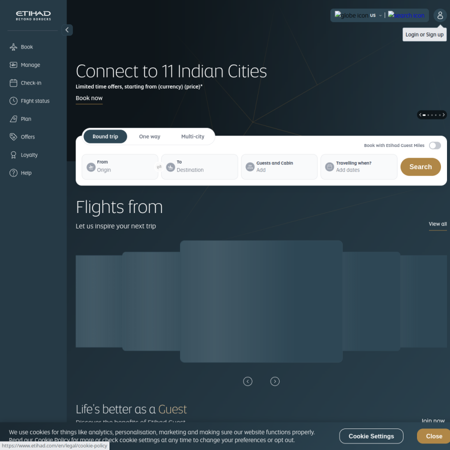 etihad.com homepage screenshot