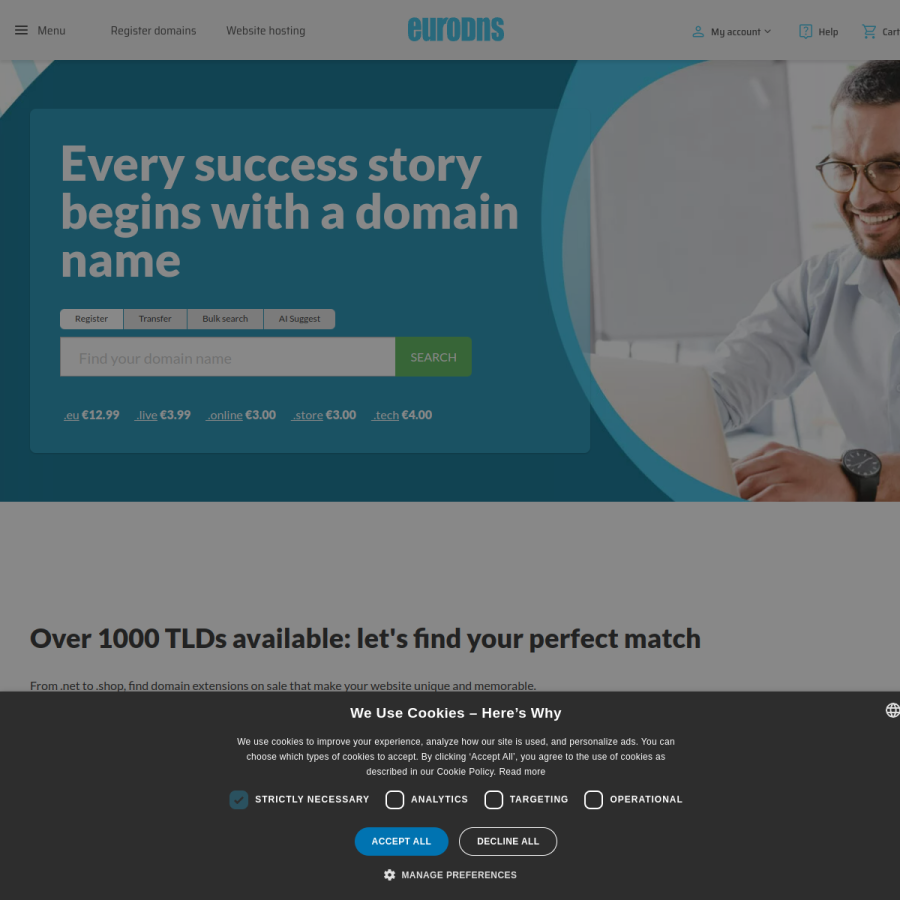 eurodns.com homepage screenshot