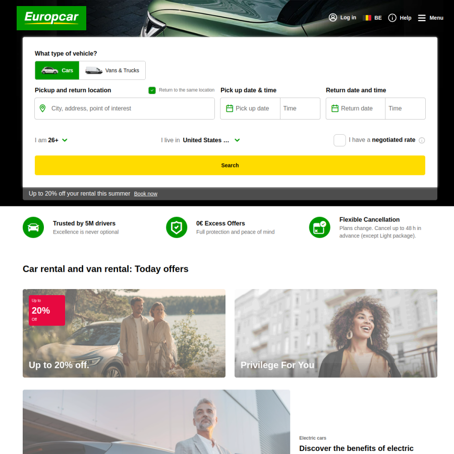 europcar.be homepage screenshot