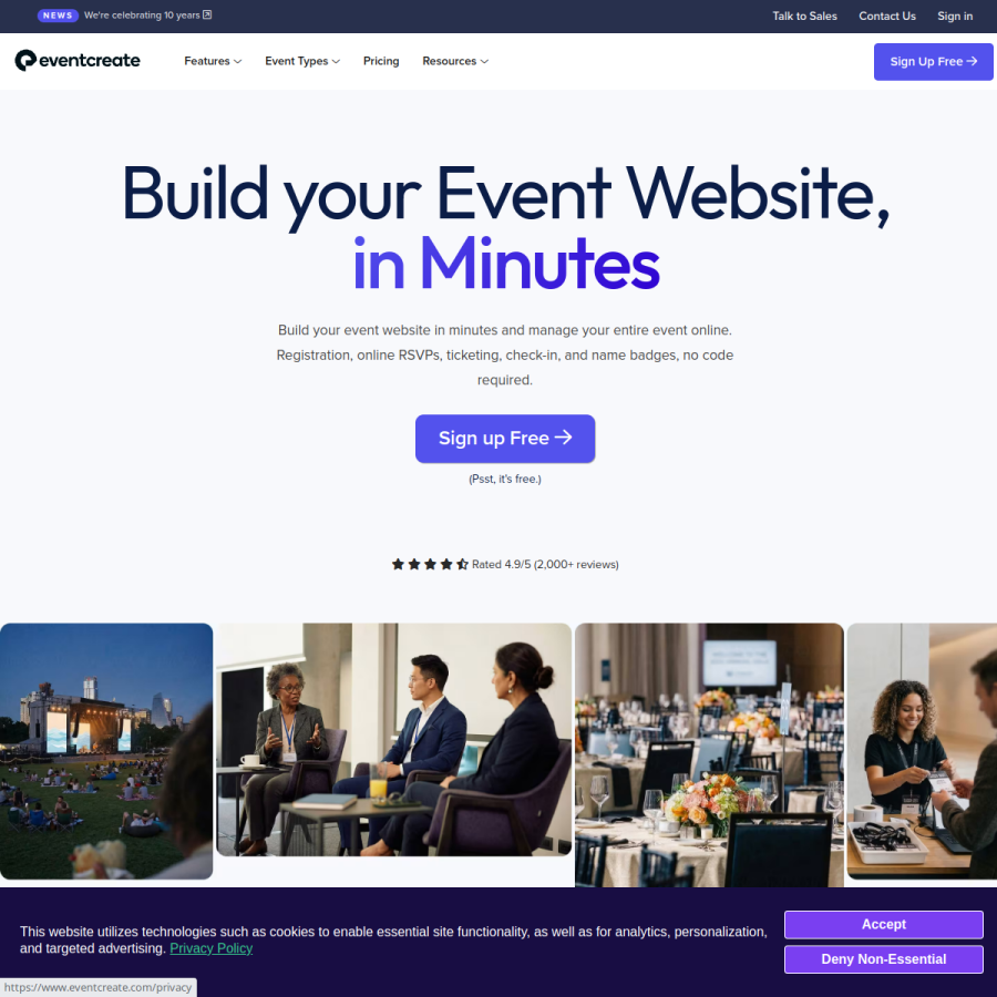 eventcreate.com homepage screenshot