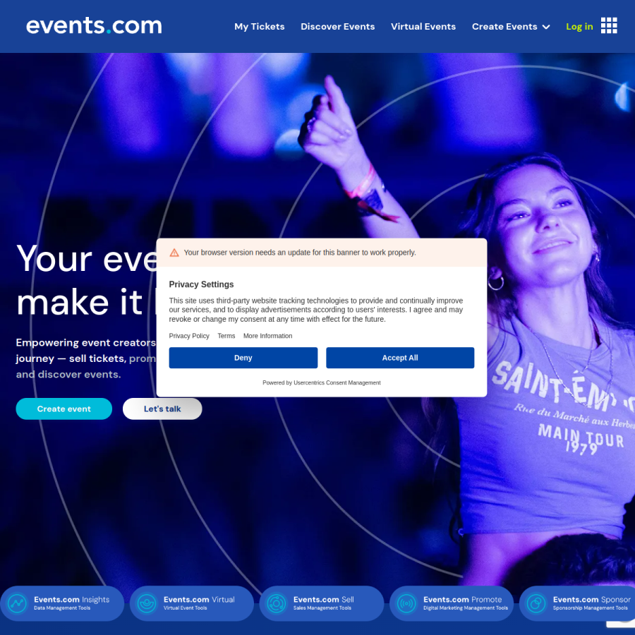 events.com homepage screenshot