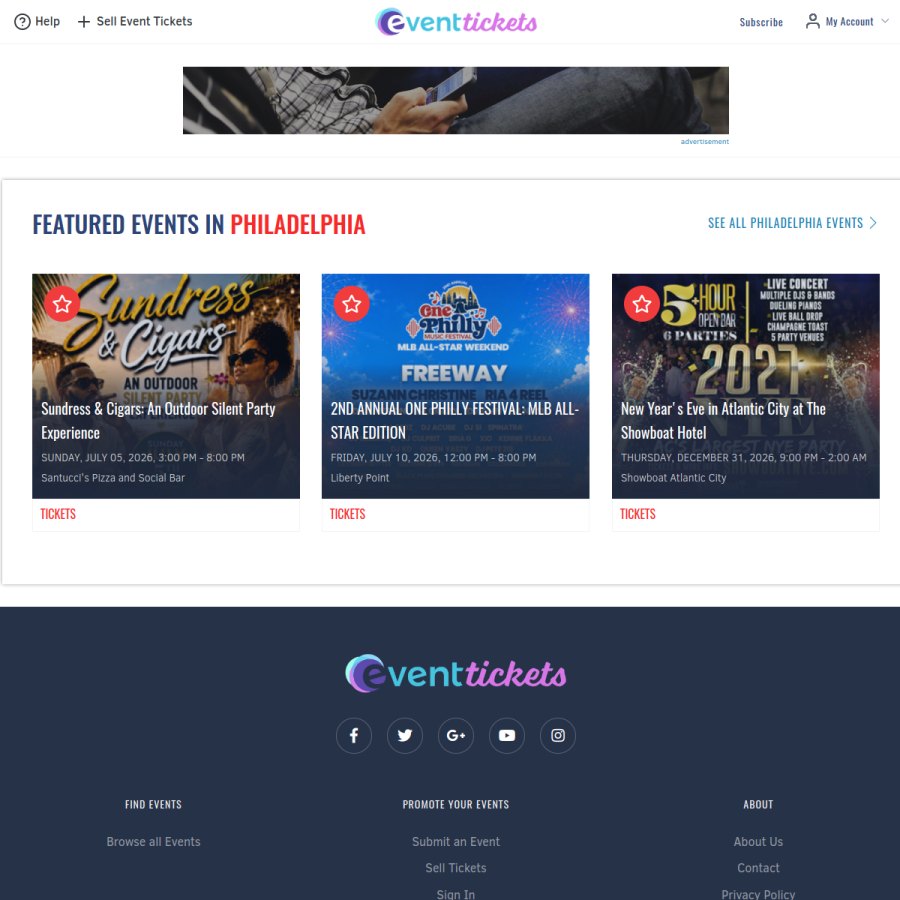 eventtickets.com homepage screenshot
