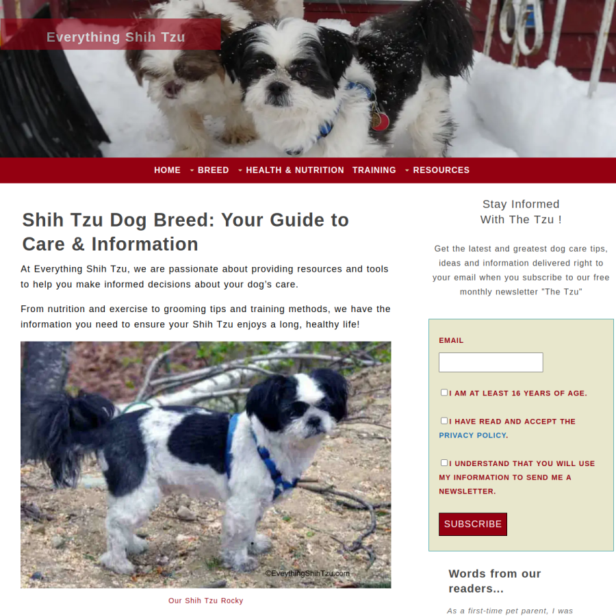 everythingshihtzu.com homepage screenshot