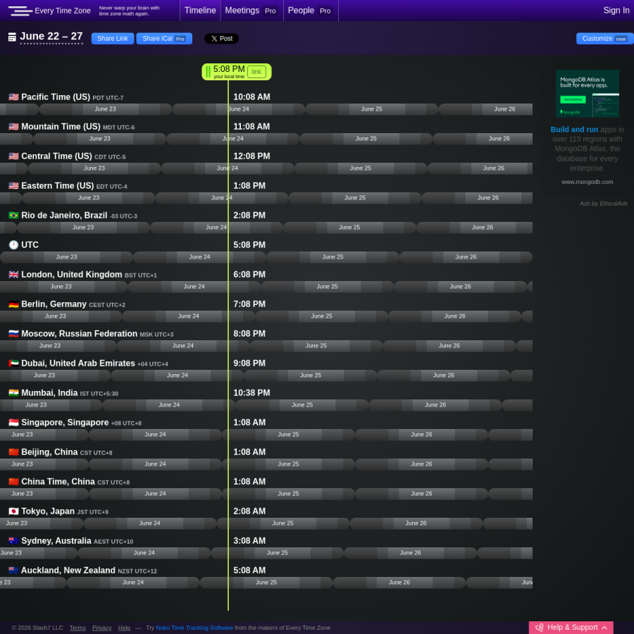 everytimezone.com homepage screenshot