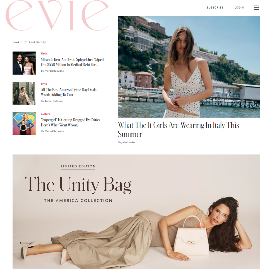 eviemagazine.com homepage screenshot