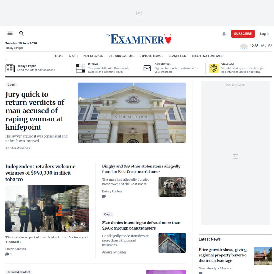 examiner.com.au homepage screenshot