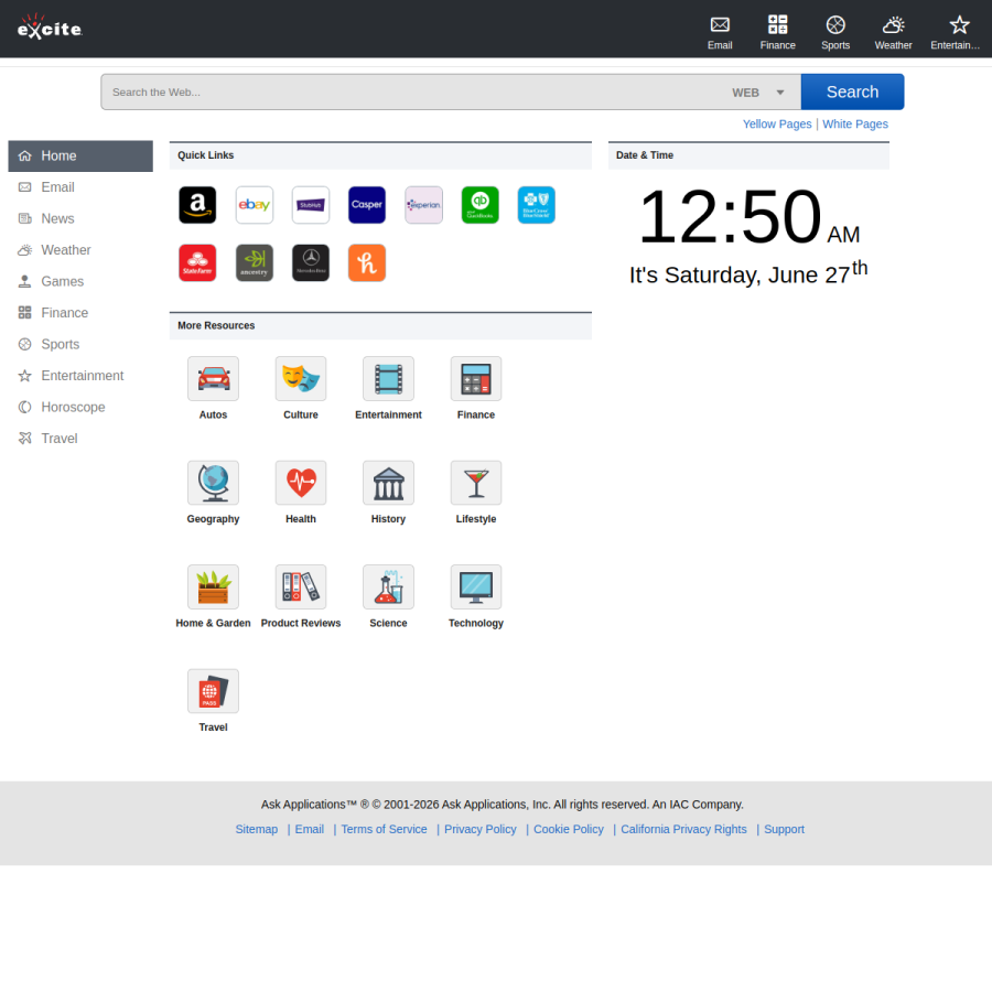 excite.com homepage screenshot