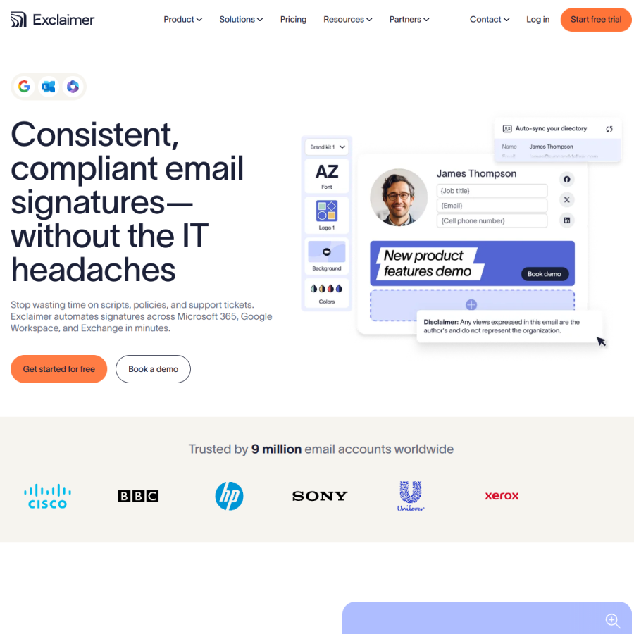exclaimer.com homepage screenshot