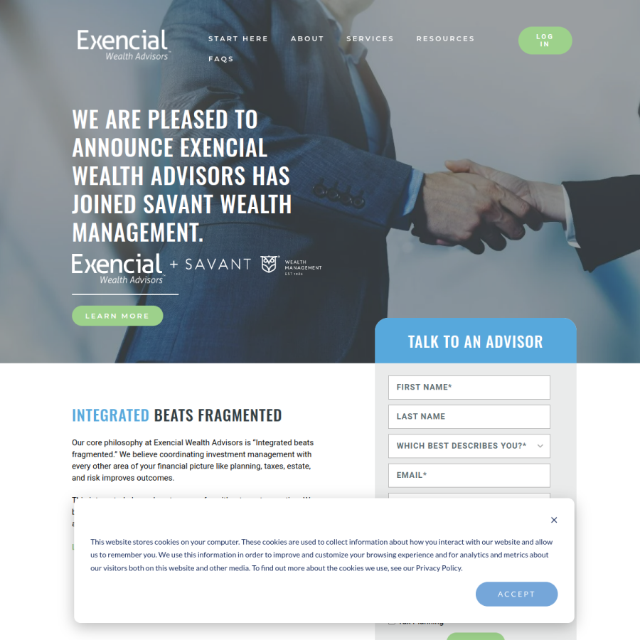 exencialwealth.com homepage screenshot