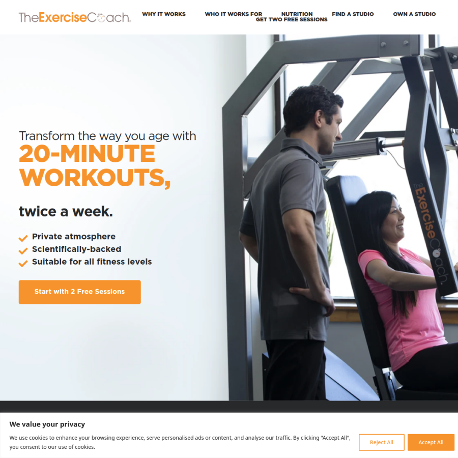 exercisecoach.com homepage screenshot