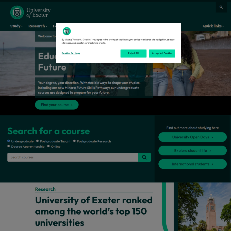 exeter.ac.uk homepage screenshot