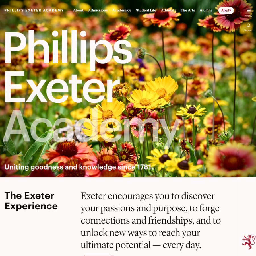 exeter.edu homepage screenshot
