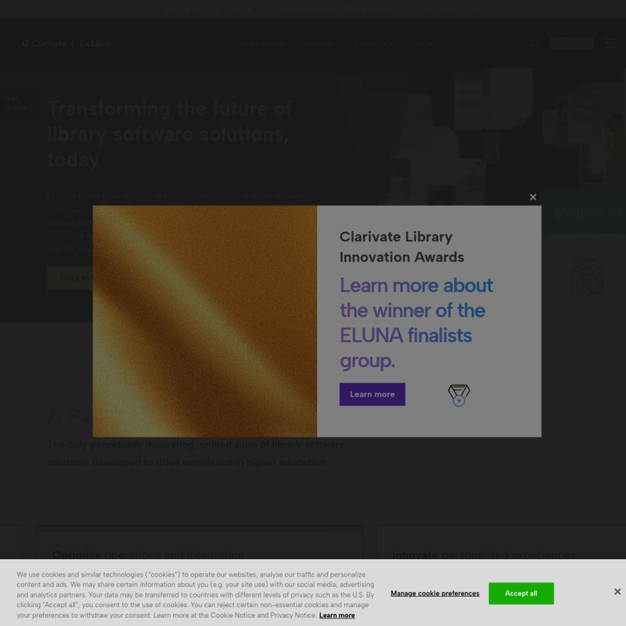 exlibrisgroup.com homepage screenshot