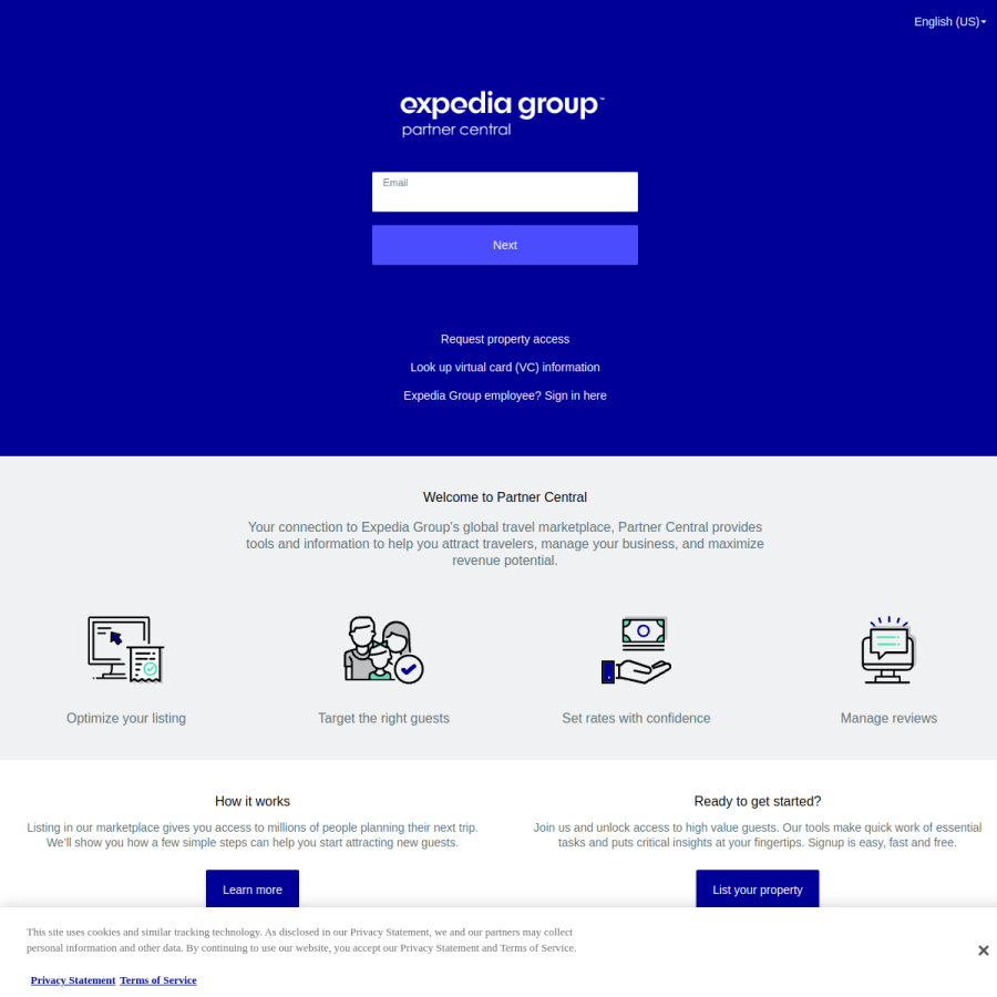 expediapartnercentral.com homepage screenshot