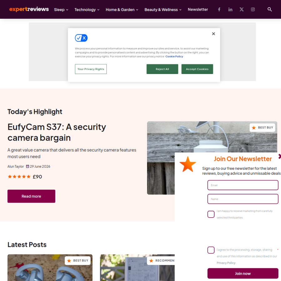 expertreviews.co.uk homepage screenshot