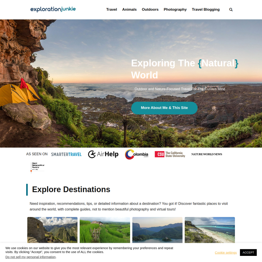 explorationjunkie.com homepage screenshot