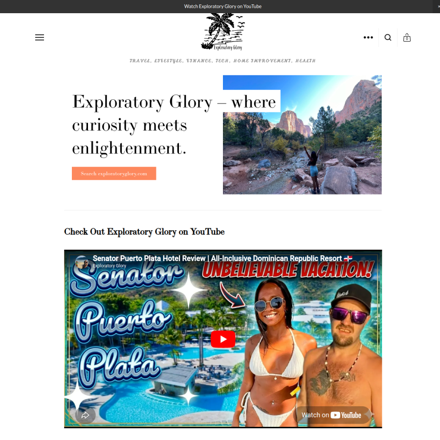 exploratoryglory.com homepage screenshot