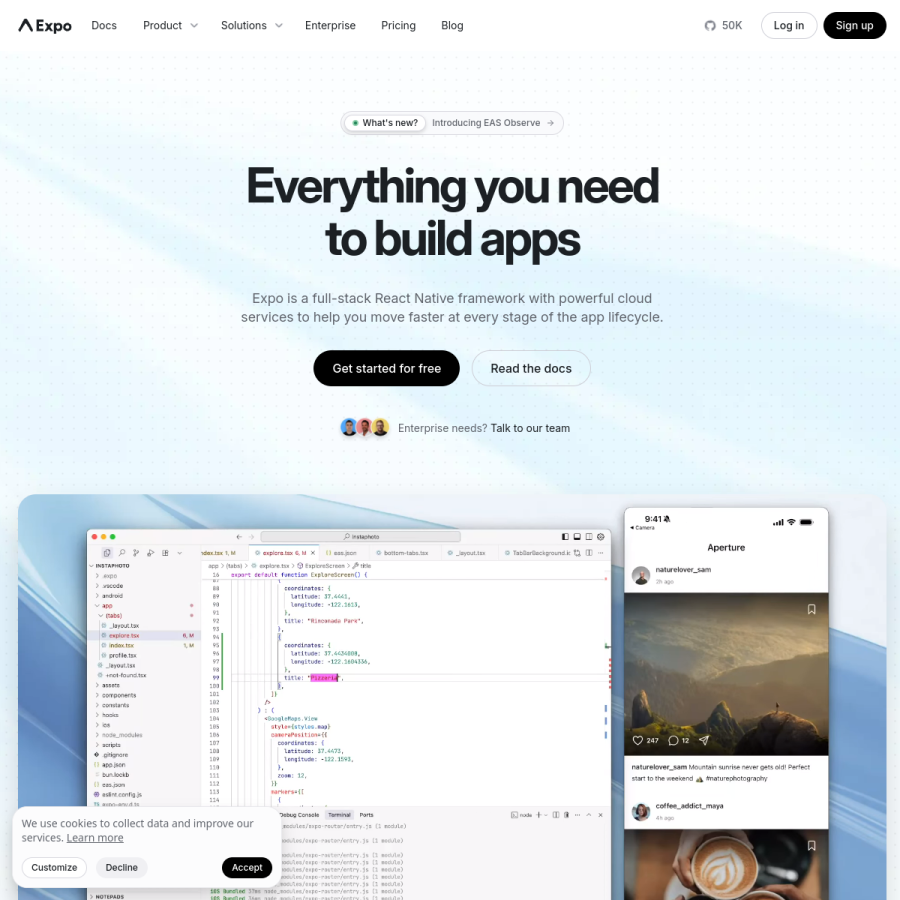 expo.dev homepage screenshot