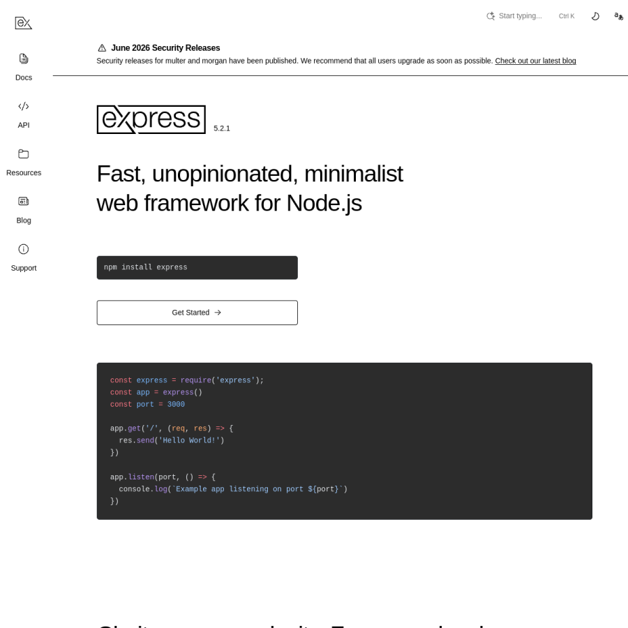 expressjs.com homepage screenshot