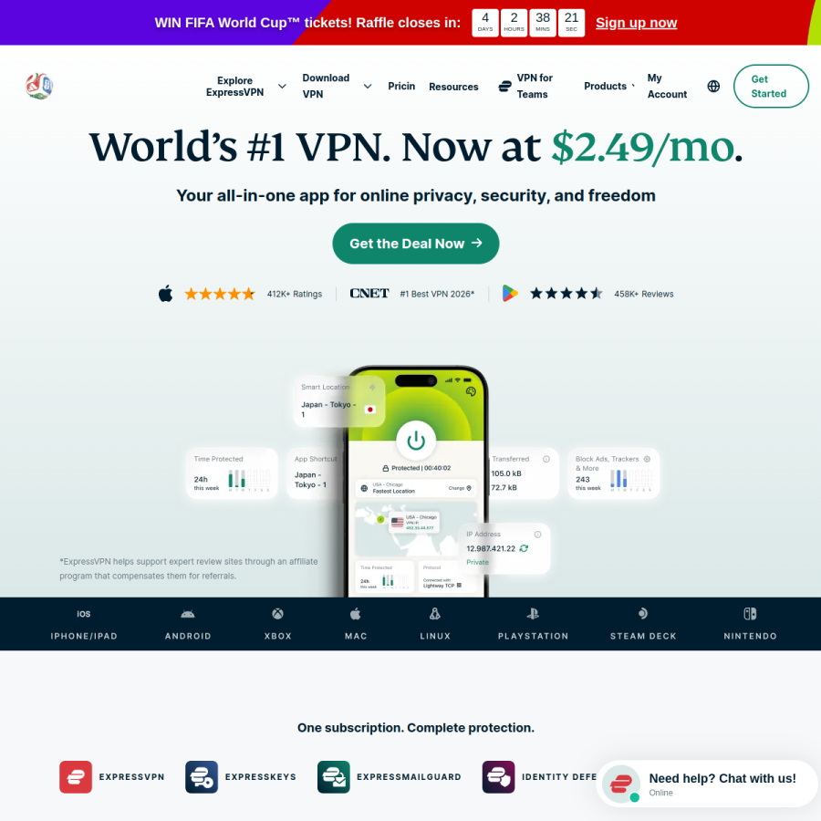 expressvpn.com homepage screenshot
