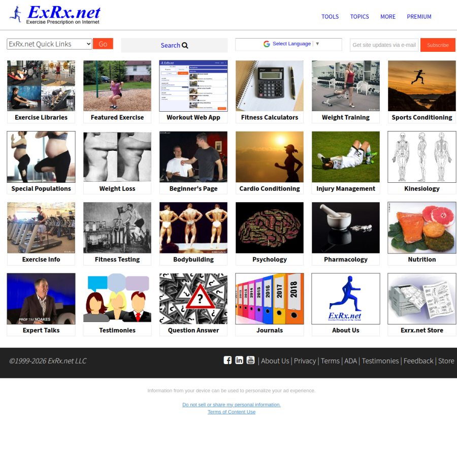 exrx.net homepage screenshot