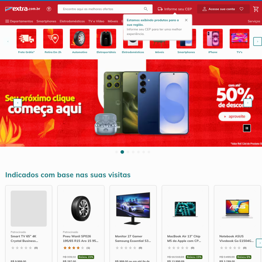 extra.com.br homepage screenshot