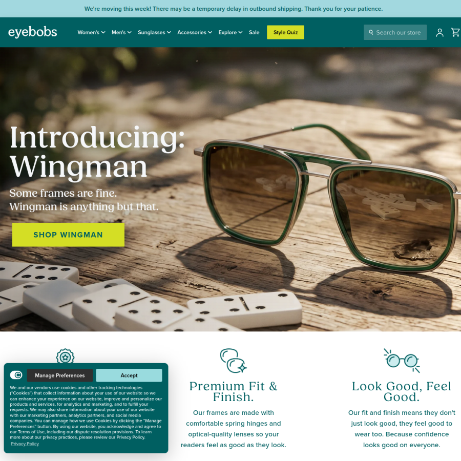 eyebobs.com homepage screenshot
