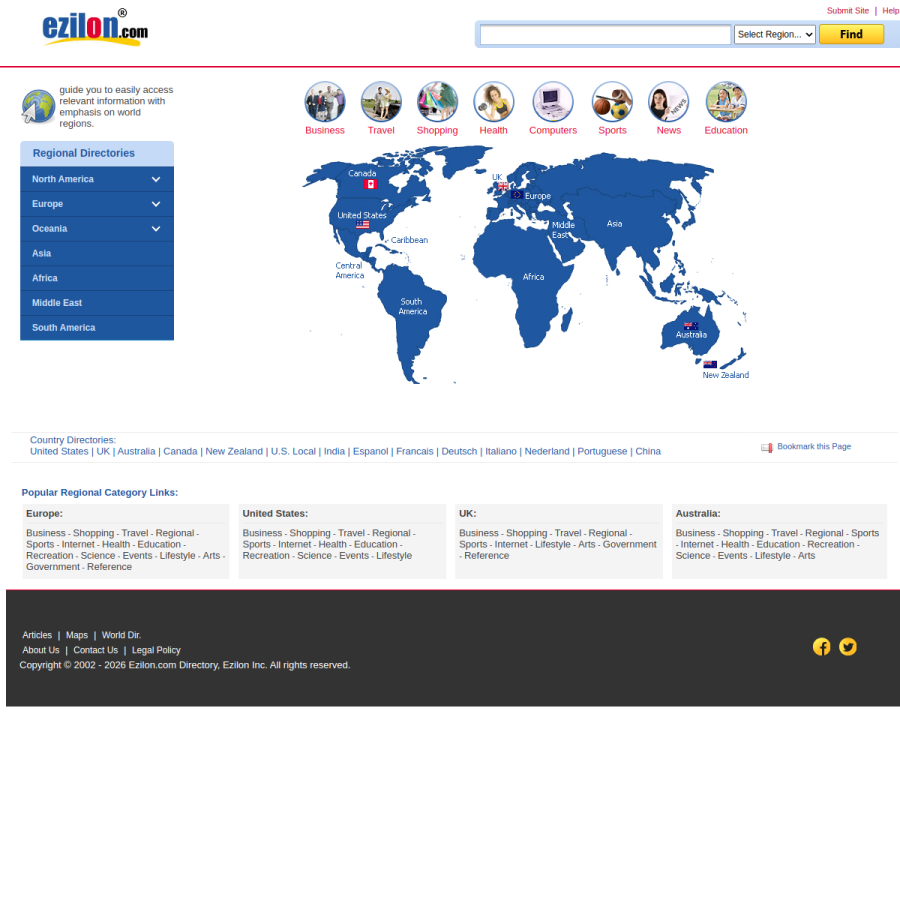 ezilon.com homepage screenshot