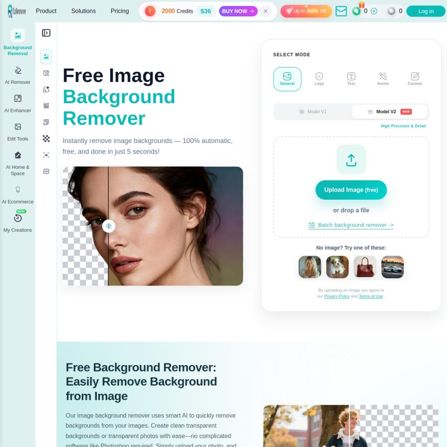 ezremove.ai homepage screenshot