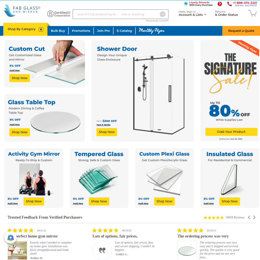 fabglassandmirror.com homepage screenshot